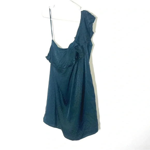 Madewell Emerald Green Silk Dancefloor Polka Dot One Shoulder Dress Size 10 - Picture 4 of 13